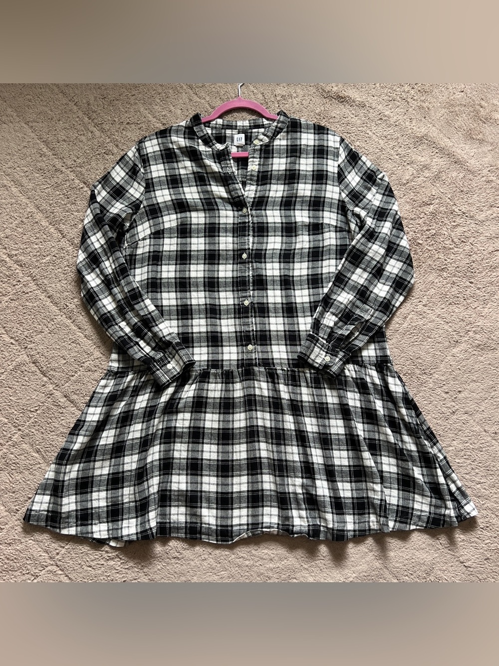 GAP Plaid Flannel Drop Waist Shirt Dress Cottage Preppy Minimalist Indie Sz L